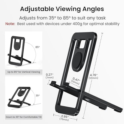Itramax Phone Stand for Desk Foldable Desktop Holder Adjustable Phone Mount - color: Black – for Phone (Max 400g)