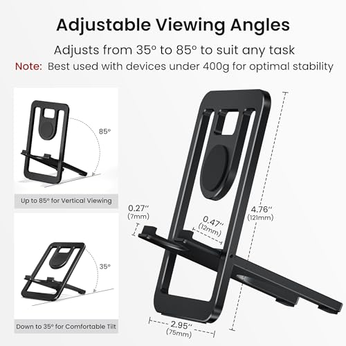 Itramax Phone Stand for Desk Foldable Desktop Holder Adjustable Phone Mount - color: Black – for Phone (Max 400g)