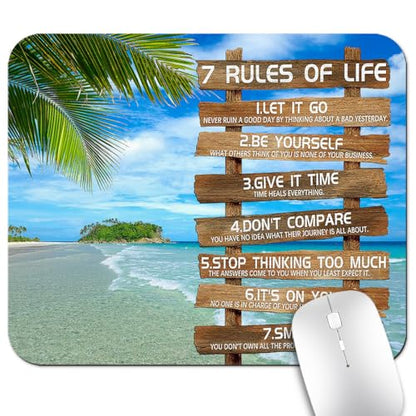7 Rules of Life Inspirational Quote Mouse Pad, Tropical Palm Beach Desk Mat - color: Cute Colorful Art Rec1