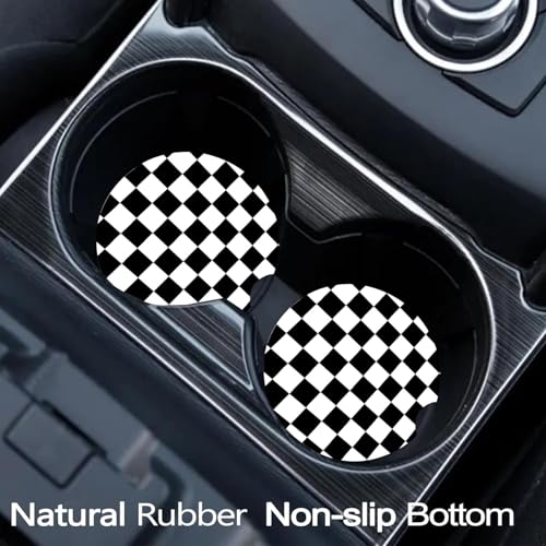 2 Pack Black and White Grid Car Cup Holder Coasters Universal Neoprene Mat - color: Buffalo Plaid