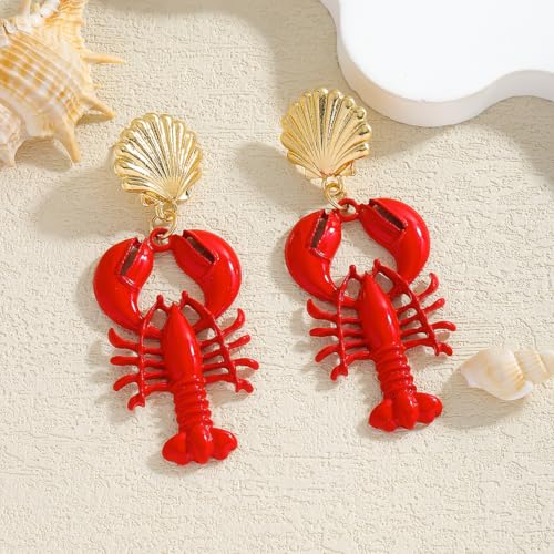 Creative Exaggerated Ocean Animal Drop Dangle Earrings for Women, Bohemia Style Alloy Lobster Octopus Fish Crab Earrings for Summer Beach Holiday Party Jewelry Gifts - style: Shell Lobster Earrings-A