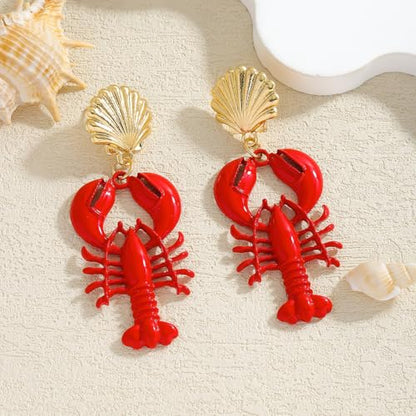 Creative Exaggerated Ocean Animal Drop Dangle Earrings for Women, Bohemia Style Alloy Lobster Octopus Fish Crab Earrings for Summer Beach Holiday Party Jewelry Gifts - style: Shell Lobster Earrings-A