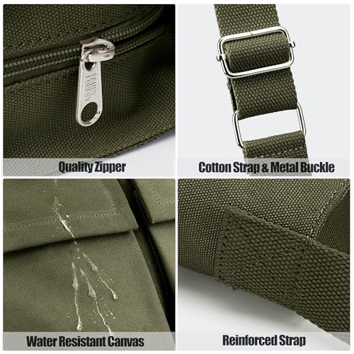 KALIDI Canvas Tote Bag Zipper Large Crossbody Shoulder Bag Messenger Bag - color: Upgraded Army Green