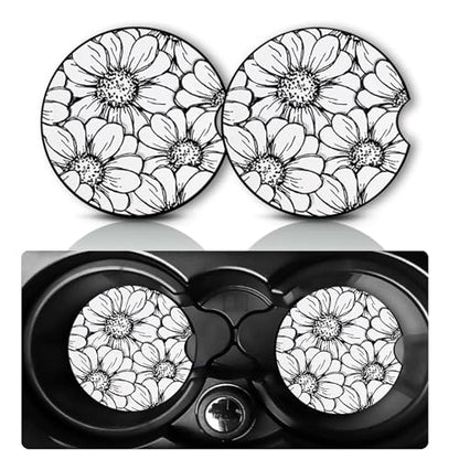 2Pack Floral Car Cup Holder Coaster Neoprene Car Coasters - color: Floral