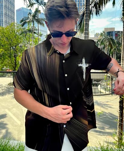 Men's Hawaiian Shirt, Faith and Skull Theme, Short Sleeve Vacation Shirt, Tropical Casual Beach - color: Faith-6, size: 3X-Large
