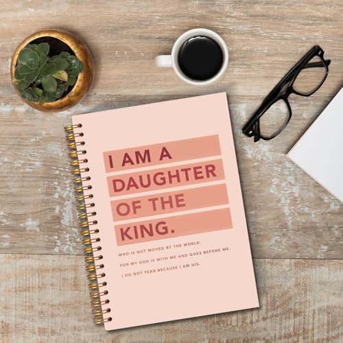 JINYO Pink Christian Notebook, I am a Daughter of the King Bible Journal, Religious Prayer Journal for Woman, Church Notes Notebook, Scripture Spiral Notebooks 5.5x8.3 Inch - color: white Christian Notebook-4