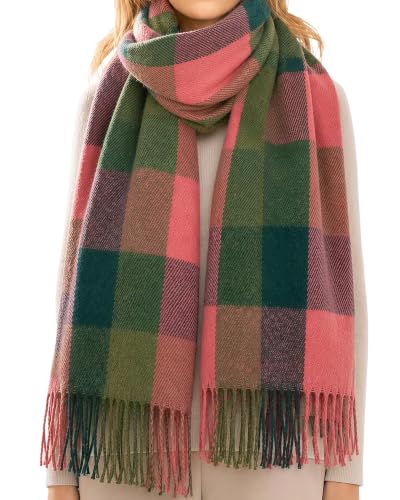 Loritta Winter Scarf for Women, Long Plaid Shawl Wraps Scarves Gifts - color: H- Red Green Lattice
