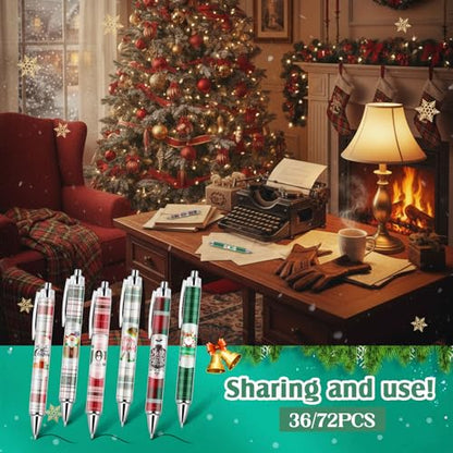 36 Pcs Christmas Pens Bulk Gift Cute Red and Green Buffalo Plaid Xmas Party Favors Retractable Ballpoint Gel Ink Pens Novelty Santa Claus for Adults Office Supplies Rewards Stockings Stuffers (Plaid) - style: Plaid
