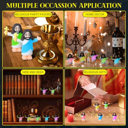 CroBlissful 100 Sets Mini Jesus Figurines Glow in Dark, Hold up the Cross - style: Hold up the Cross