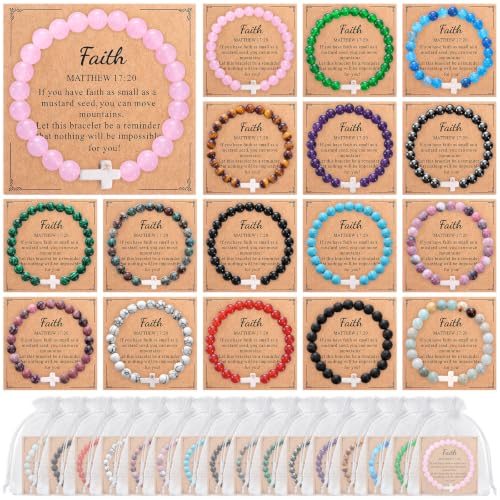 Kingdder 16 Set Christian Cross Beaded Bracelets Bulk Religious Gifts