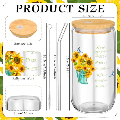 Maxcheck 6 Set Christian Gift Faith Floral Glass Cups with Lids and Straws - style: Floral