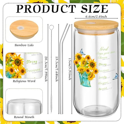 Maxcheck 6 Set Christian Gift Faith Floral Glass Cups with Lids and Straws - style: Floral