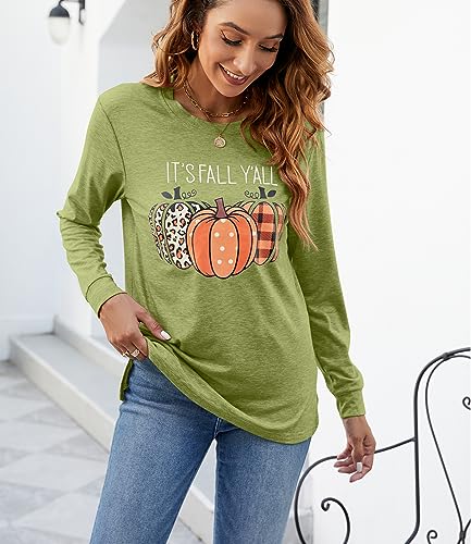 Womens Pumpkin Graphic Sweatshirts Crewneck Casual Fall Long Sleeve Tops - color: Green, size: X-Large