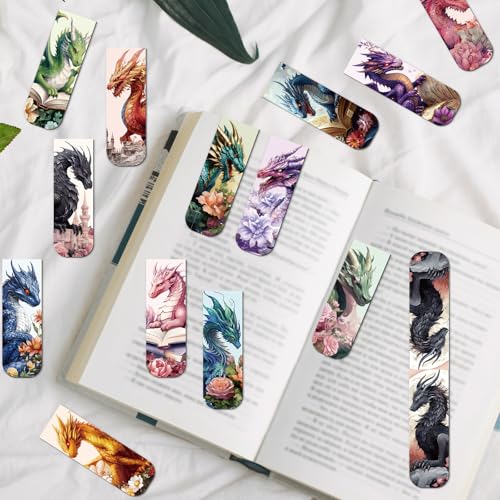 Wxiben Cool Dragon Magnetic Bookmark - 30Pcs Flower Dragon Bookmarks Magnets Unique Animal Book Marks Page Magnets Marker Clip Gifts for Book Lovers Reading Bookworms Office Supplies - style: Cool Flower Dragon