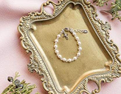 Cherished Moments First Communion Bracelets, .925 Silver or 14K Gold-Plated - color: Pearl w/Crystal-SILVER