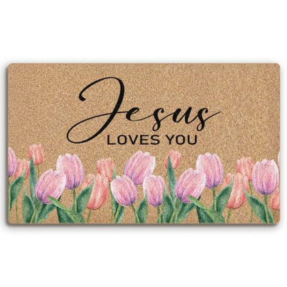 Christian Tulip Floral Faux Coco Coir Doormat Door Mat 30x17 Inch - color: Tulip