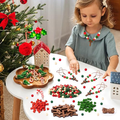 BeYumi Wooden Cross Necklace Craft - 24Pcs Christmas Wooden Cross Beads Necklace Craft Kit for Kids DIY Xmas Gift Christian Nativity Religious Jesus Decor Sunday School Classroom Party Fun Activities - style: Christmas