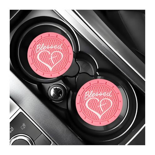 KVAEY 2 PCS Car Cup Holder Coasters, 2.76 Inch Anti Slip Vehicle Drink Mats with Cute Blessed Cross and Heart, Shockproof, Universal Car Accessories (Pink, 2 PCS) - color: Pink, size: 2 PCS