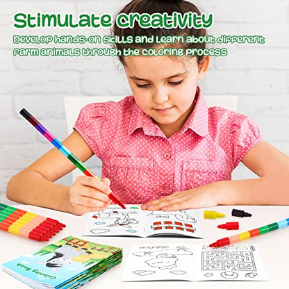 BenLouis 24 Farm Animal Mini Coloring Books with 24 Crayons for Kids Bulk - style: Farm