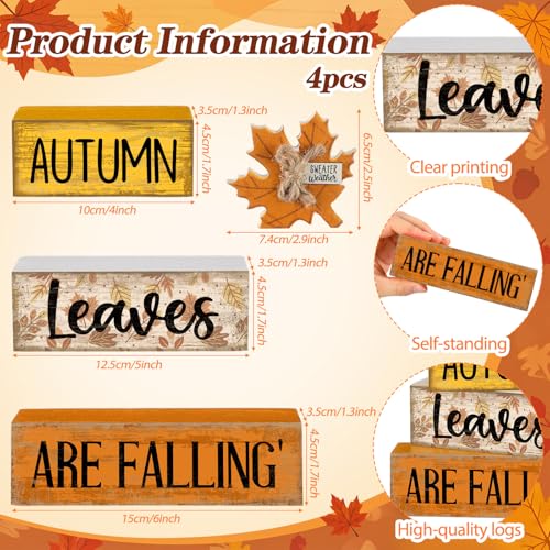 Lineshading 4 Pcs Fall Table Decorations Wooden Autumn Maple Leaf Decor - style: Autumn Leaves
