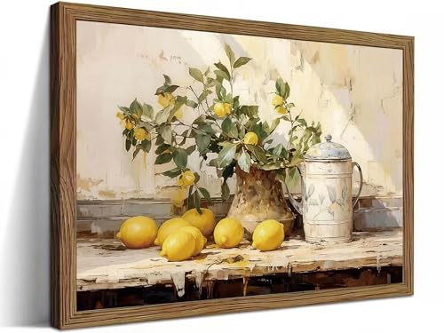 LBTZEVIR Rustic Farmhouse WallArt YellowLemon Still Life OilPainting16×12in - color: Lemon decoration, size: 16"L x 12"W