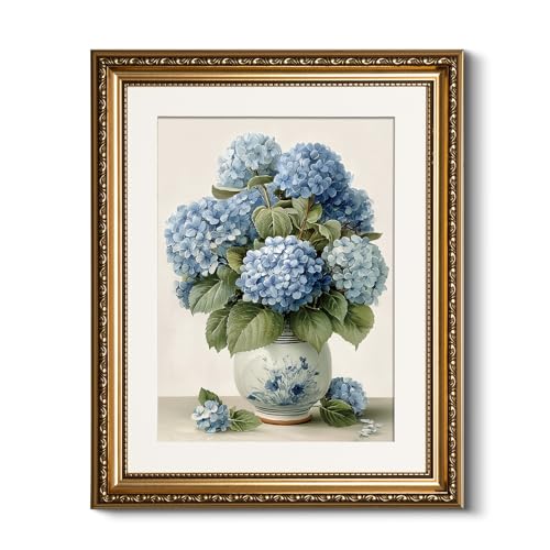 HUARCEY Vintage Blue Hydrangea Wall Art 13x16 Inch Botanical Print - color: Hydrangea, size: 16"L x 13"W