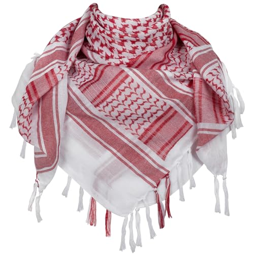 Aonal Military Shemagh Tactical Desert Scarf, Keffiyeh Scarf for Men - color: Mix Red & White
