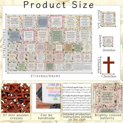 Fanfanwin 38 Sets Prayer Quilt Squares with Crosses, Floral, Brown - color: Brown, style: Flora