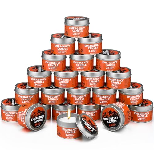 Chuarry 24 Pcs Emergency Candles 24 Hours Long Burning Soy Wax, Silver - color: Silver