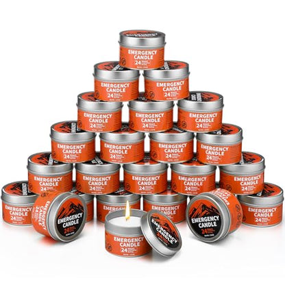 Chuarry 24 Pcs Emergency Candles 24 Hours Long Burning Soy Wax, Silver - color: Silver
