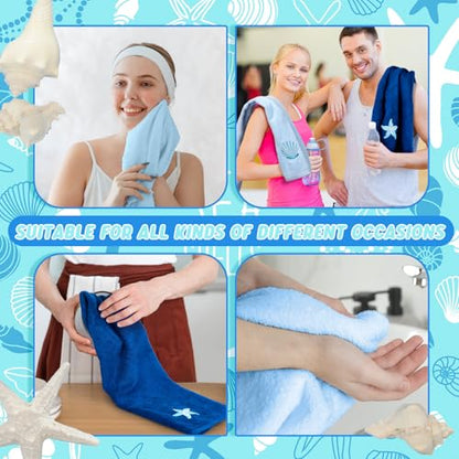 SmoothNovelty 3 Pcs Blue Coastal Hand Towels Cotton Bathroom 13.3" x 29.5" - color: Ocean, size: 13.3 x 29.5 inches