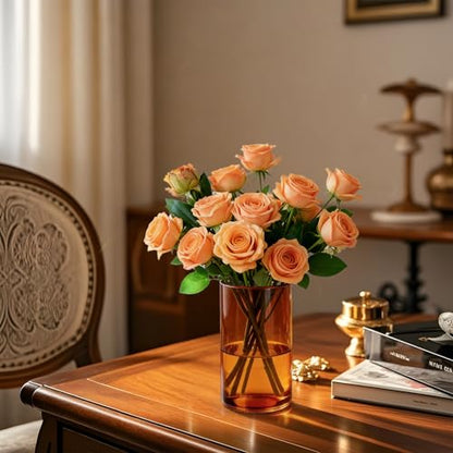 TBWIND 12pcs 6 Inch Amber Glass Cylinder Vases for Centerpieces - size: 12 Pack 6 Inch - Amber