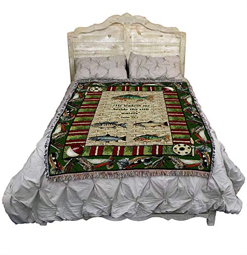 Pure Country Weavers Gone Fishing Psalm Blanket - Scriptures - Psalm 23:2 - Religious Lake Lodge Cabin Gift Tapestry Throw Woven from Cotton - Made in the USA (72x54) - color: Psalm 23:2 Fishing, size: 72" x 54"