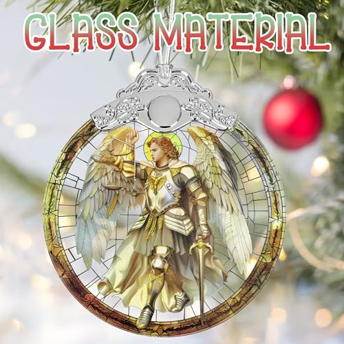 Christmas Ornaments, 3" Stained Glass Christmas Decor, Archangel Michael Ornaments for Christmas Tree, Christmas Tree Decorations, Gifts for Men, Perfect for Holiday Party, Window, Tree, Home Decor - color: Archangel Michael Ornament