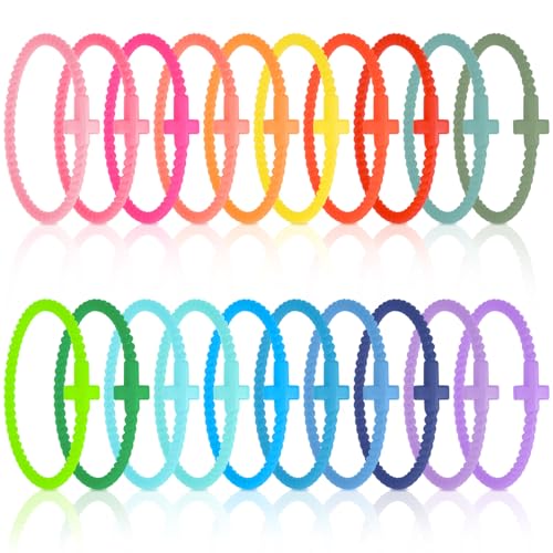 Soaoo 24/60 Pcs Jesus Bracelets Cross Silicone Bracelet Braided Stackable Rubber Wristband Silicone Jewelry Gift for Women Men - color: Multicolor, size: Cross