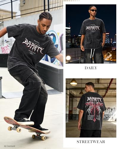 BAPHITY Mens Streetwear Crew Neck Cotton Graphic T Shirt - color: Black Wings, size: Small