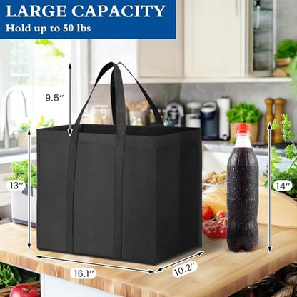 Reusable Grocery Shopping Bags 10 Pack Large Foldable Tote Bags Bulk - color: Black, Grey