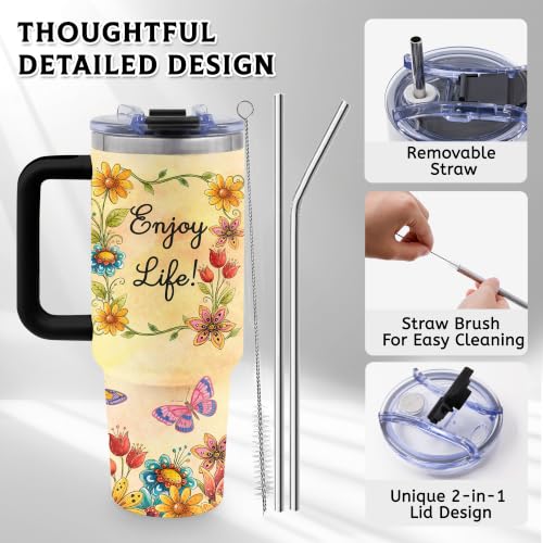 Enjoy Life Gifts for Women, 40oz Tumbler with Handle & Straw - color: EnjoyLife