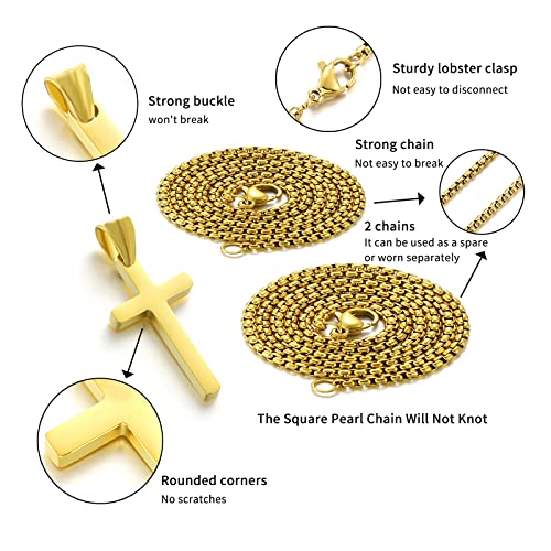 SKQIR Stainless Steel Cross Necklace for Men Silver Cross Necklace for boy Small Cross Pendant Necklace Simple Jewelry Cross Chain Gifts for Men - color: Gold:Cross Pendant 0.4'' * 0.8'', style: Chain 18 inches