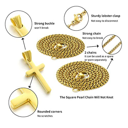 SKQIR Stainless Steel Cross Necklace for Men Silver Cross Necklace for boy Small Cross Pendant Necklace Simple Jewelry Cross Chain Gifts for Men - color: Gold:Cross Pendant 0.4'' * 0.8'', style: Chain 18 inches
