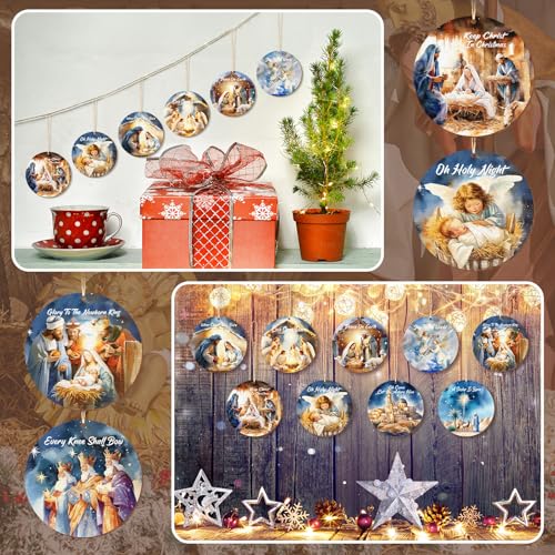 36 Pcs Nativity Ornaments Bulk for Christmas Tree, Wooden Ornaments Bulk