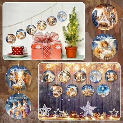 36 Pcs Nativity Ornaments Bulk for Christmas Tree, Wooden Ornaments Bulk