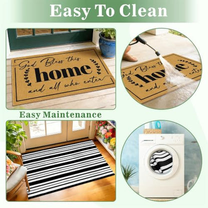 2 Pcs Christian Door Mat Welcome Mats for Front Door Striped Layering Rugs - color: 2 Pcs Coir Home