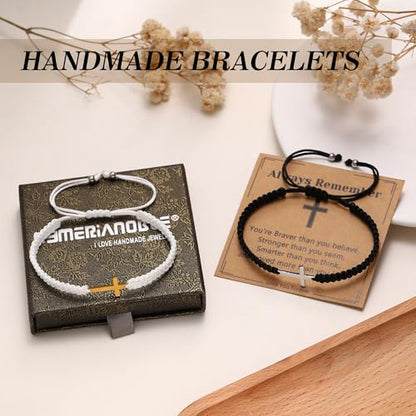 Initial Bracelets for Women Teen Girls Handmade Rope Braided Bracelet for Men Jewelry Birthday Graduation Mother's Day Gifts for Mom Wife Girlfriend Her Friends - style: 9 black-black cross