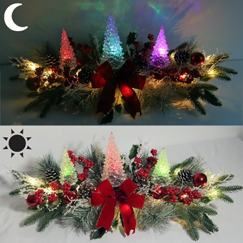Eksen Lighted Christmas Table Centerpiece with Color-Changing LED Acrylic Trees, 27" Christmas Table & Mantel Decor, 5 Light Modes
