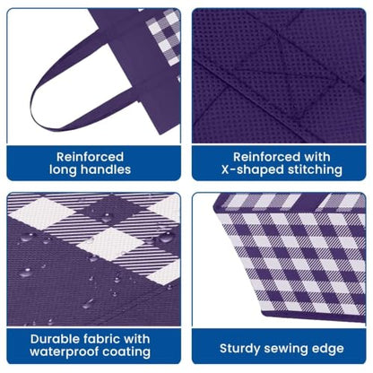 Reusable Grocery Shopping Bags 10 Pack Large Foldable Tote Bags Bulk - color: Plaid: Black,cyan,blue,claret,purple
