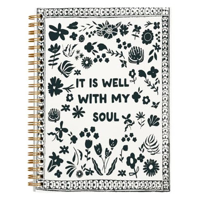 Christian Bible Spiral Notebook Journal Gifts for Teen Girl Women - color: black wildflower