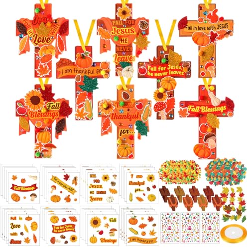 Funrous 48 Sets Fall Crafts Bulk Religious Cross Thanksgiving Paper Crafts - style: Fall Cross