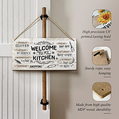 Heuhuww Welcome to My Kitchen Wood Sign 6x12 Inch Funny Kitchen Quote Wall Art for Home Bar,Gifts for Women Mom - color: Apricot 2