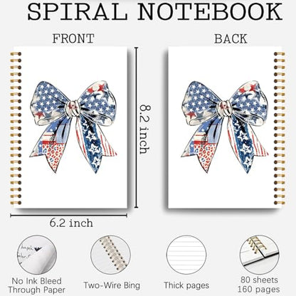 America Coquette Bow Notebook, 4th of July Independence Day Journal, Red White and Blue Patriotic Journal, USA American Flag Bow Hardcover Spiral Notebooks 5.5x8.3 Inch - color: Section 15